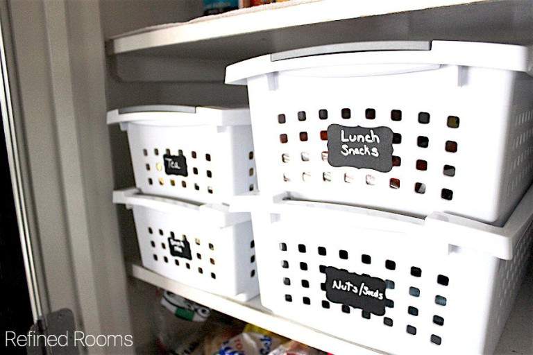 Increase vertical storage in the pantry using stackable baskets | Refined Rooms