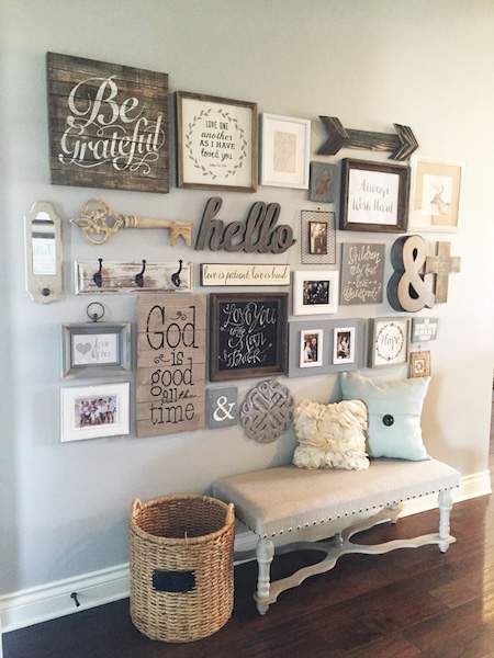 Come see the unique photo display ideas I'm sharing over on the blog, including this lovely mixed photo/accessory gallery wall!