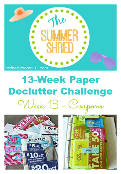 Organizing coupons in the Summer Shred Paper Declutter Challenge @ RefinedRoomsLLC.com