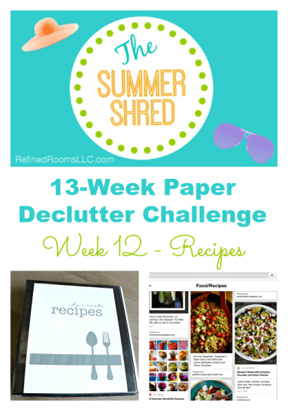 organizing recipes in the Summer Shred Paper Declutter Challlenge @ RefinedRoomsLLC.com