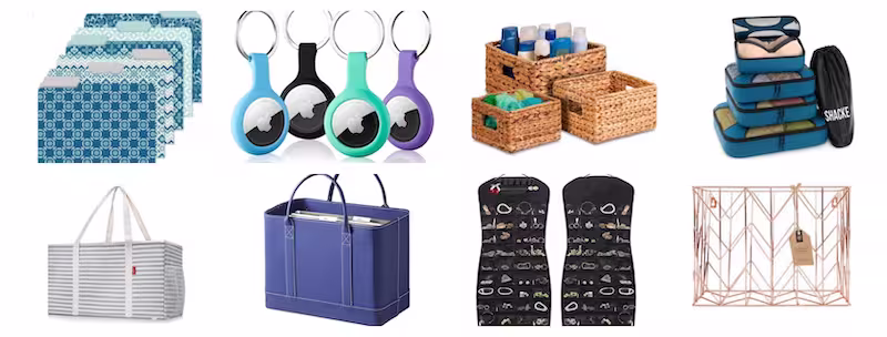 collage of organizing gift options.