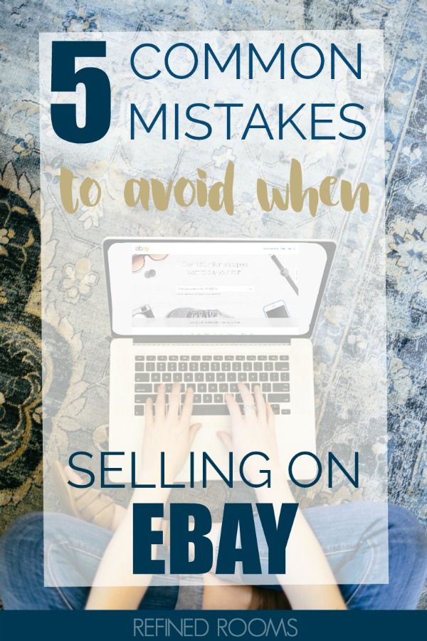 woman typing on computer - text "5 common mistakes to avoid when selling on Ebay".