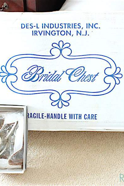 bridal chest box storing a wedding dress.