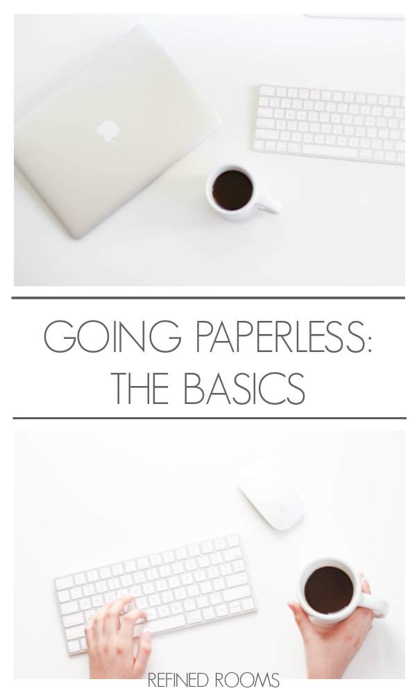 collage of laptop computer photos - text "Going Paperless: The Basics".