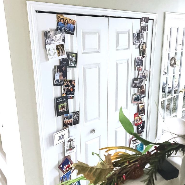 holiday cards displayed on hall doors.