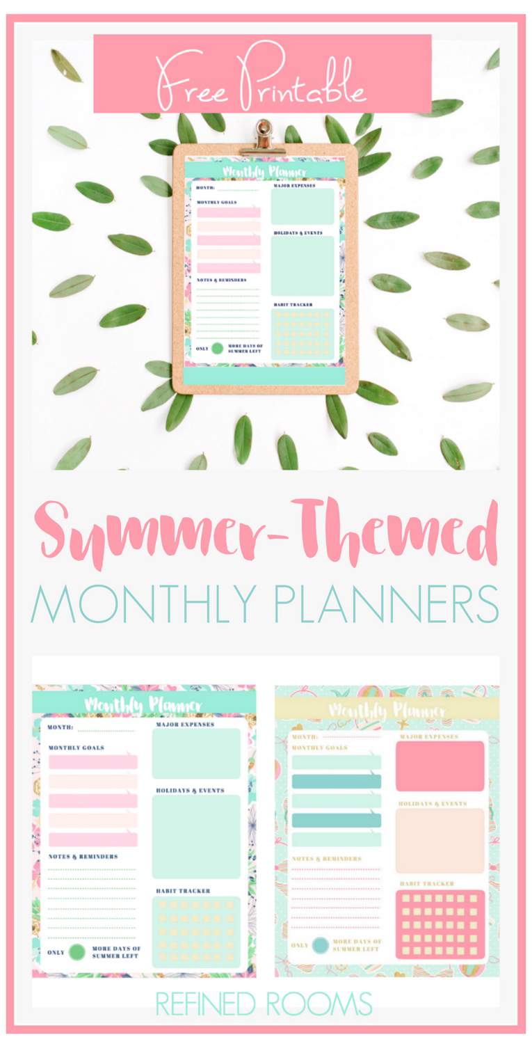 Having trouble staying productive this summer? Grab these summer-themed printable monthly planners!