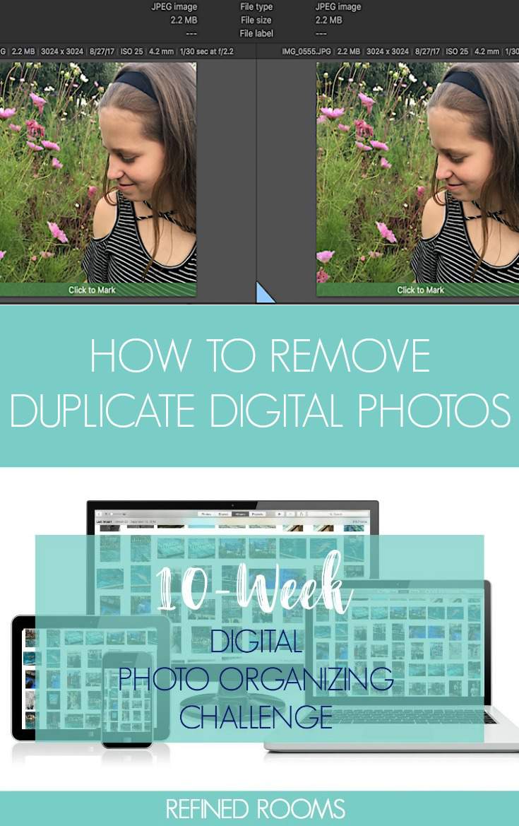 Follow along in the 10-week Digital Photo Organizing Challenge! In week 6, we delete digital photo duplicates | #digitalphotos #photoorganizing