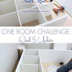 collage of IKEA Kallax furniture assembly photos - text "One Room Challenge Week 5 Update".