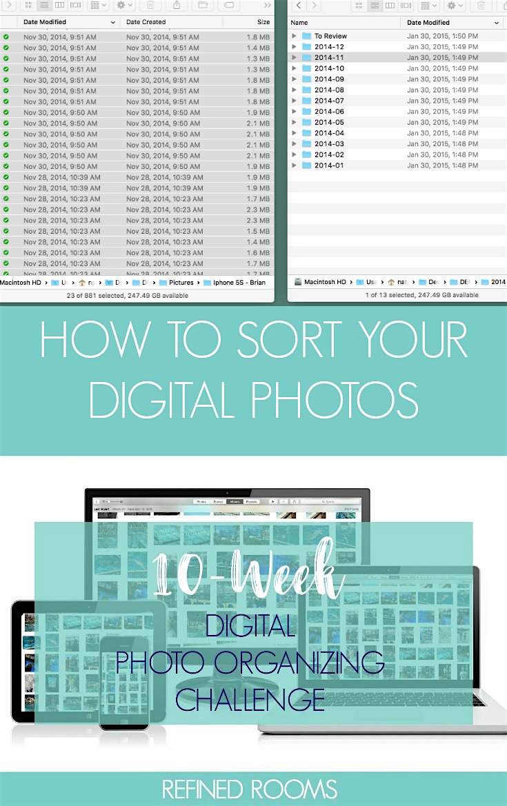 Follow along in the 10-week Digital Photo Organizing Challenge! In week 5, we'll be sorting digital photos into a core file structure | #digitalphotos #photoorganizing