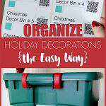 holiday storage bin and holiday bin labels with text overlay "Organize Holiday Decor the Easy Way"