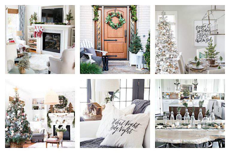 collage of rooms decorated or Christmas.