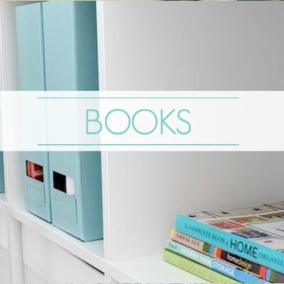 bookshelf with books - text "books".