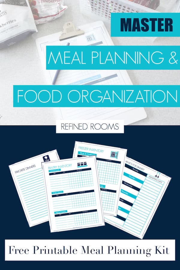 graphic of printables set with text overlay: "Master Meal Planning & Food Organization: Free Printable Meal Planning Kit".