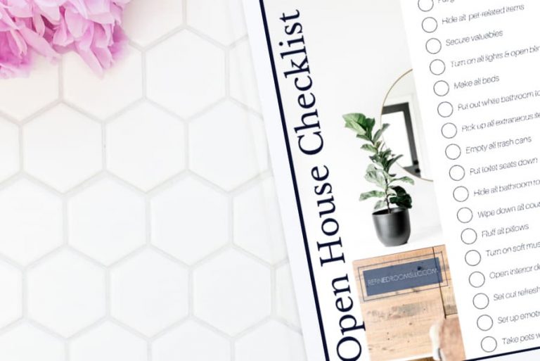tiled table with Open House Checklist displayed