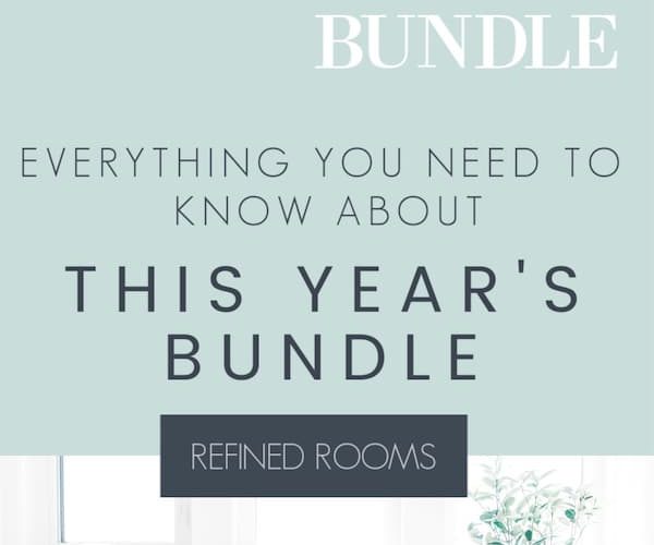 image of white bathroom. Text overlay "The Ultimate Homemaking Bundle - Everything you need to know about this year's bundle".
