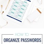 clipboard with printable password tracker on desk - text overlay "how to organize passwords like a pro".
