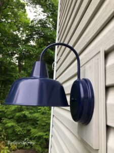 navy blue barn style light fixture.