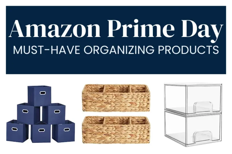 collage of storage products with text headline "Amazon Prime Day Must Have Organizing Products".