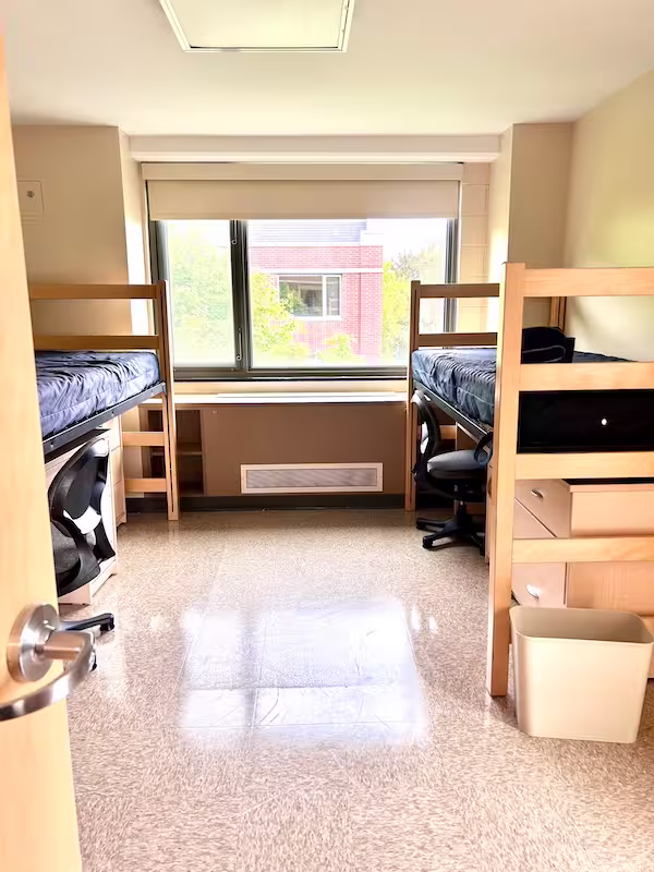 empty college dorm room.
