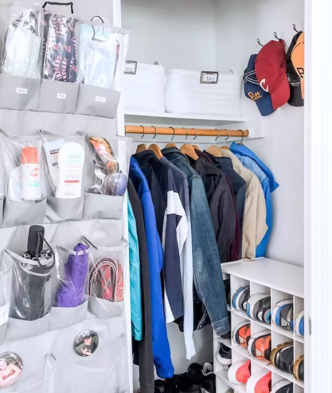 organized closet used as a drop zone.